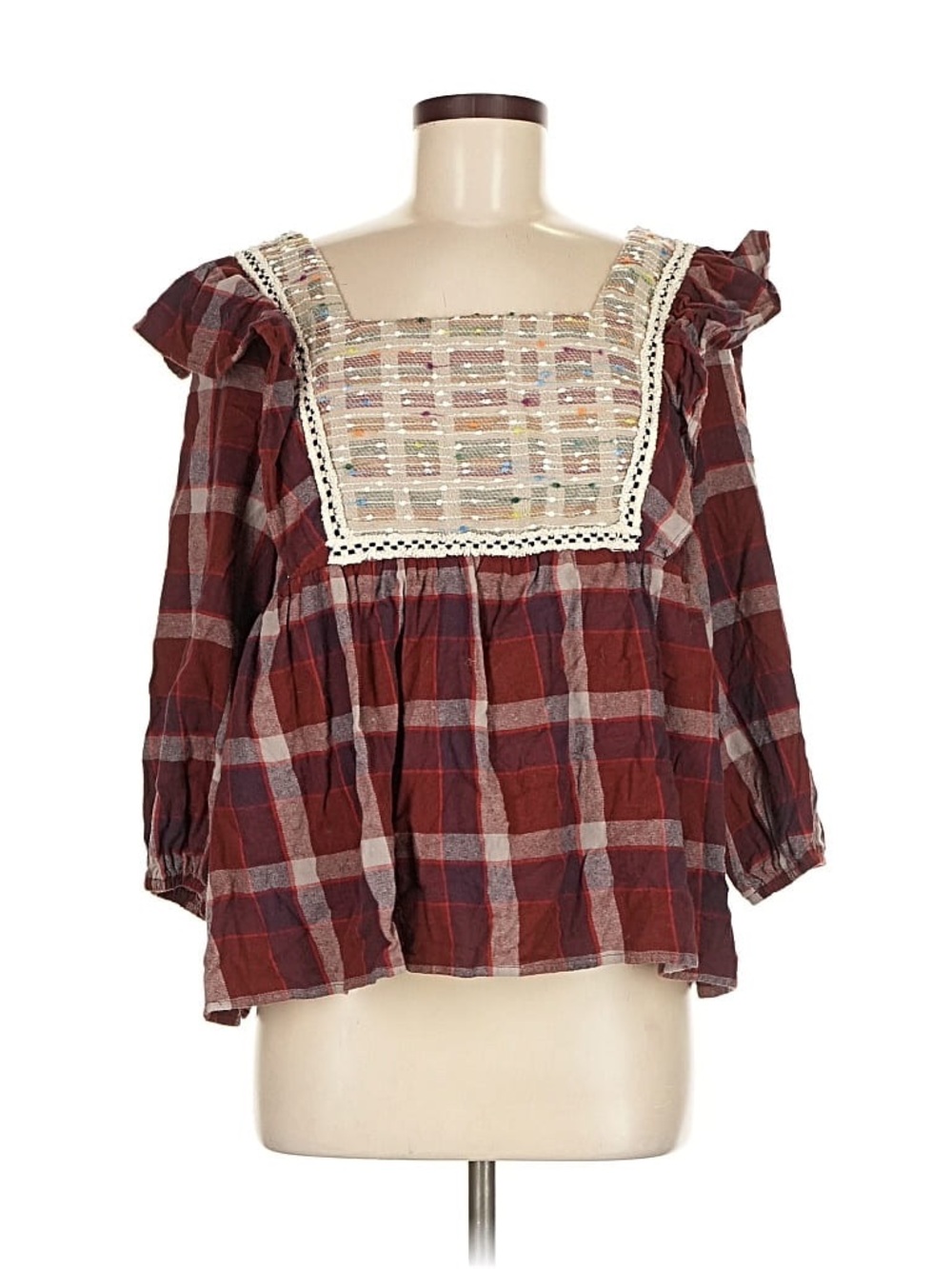entro Red and Burgundy Plaid Blouse